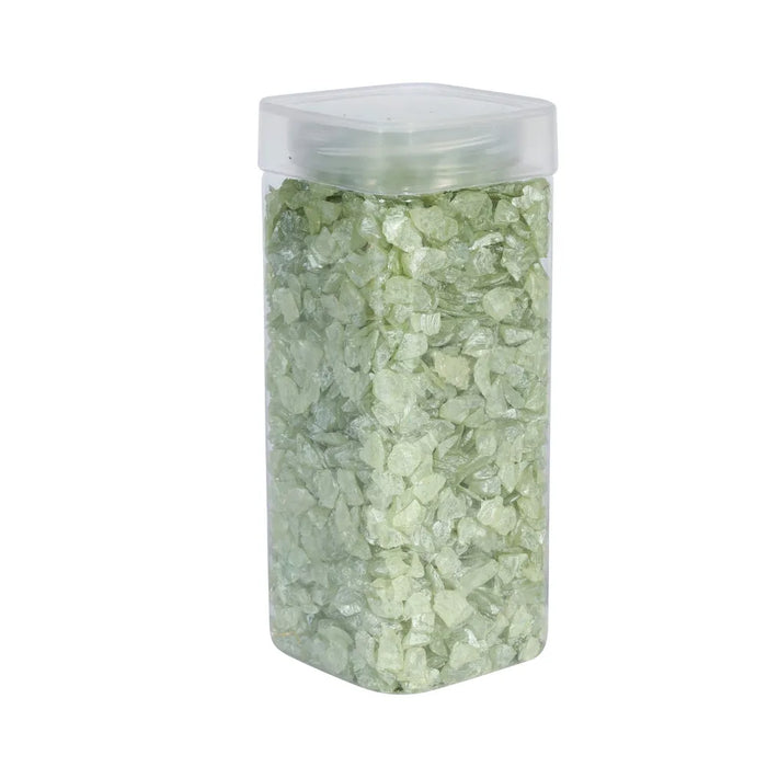Pearlised Glass Pebbles 5-8mm - Green - Square Jar - 750g
