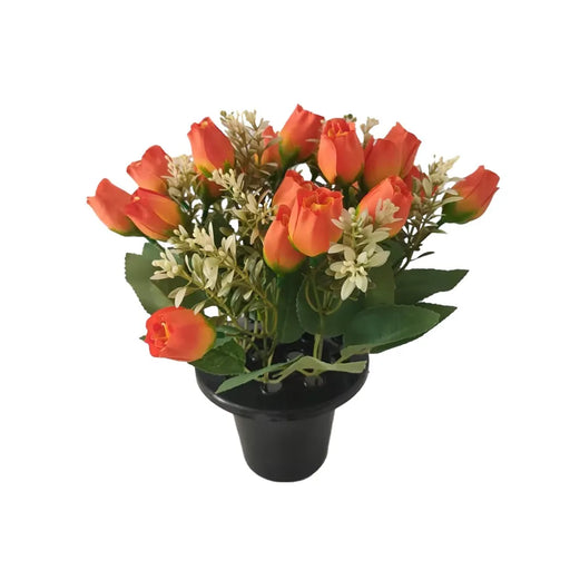 Orange Rose & Foliage Remembrance Grave Pot H10 x D13cm