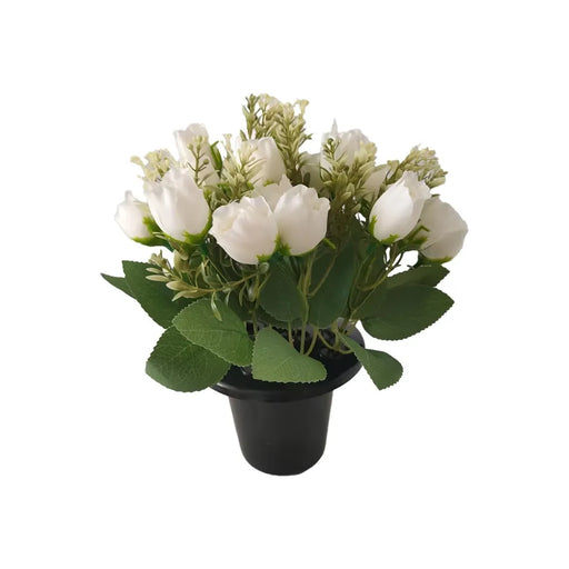 White Rose & Foliage Remembrance Grave Pot H10 x D13cm