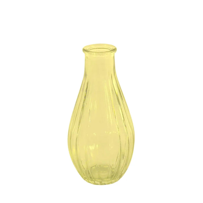 Vintage Fluted Bud Vase 14cm - Yellow Glass