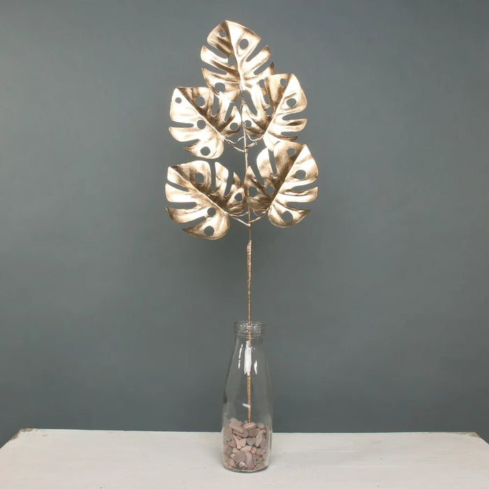 Metallic Monstera Leaf Spray Gold