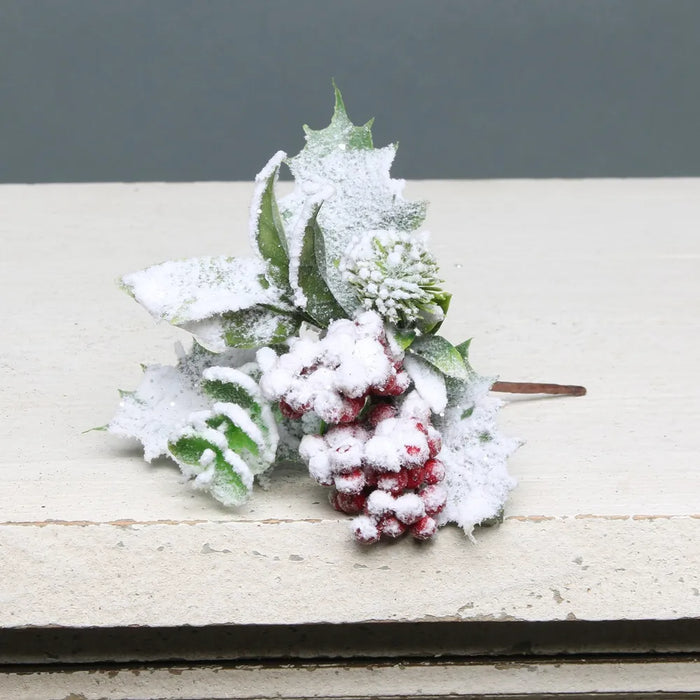 Eucalyptus, holly and Red Berry Snowy pick