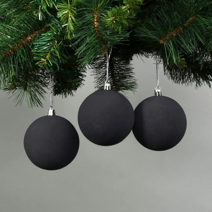 Black 8cm Size Velvet Bauble  6 Pack
