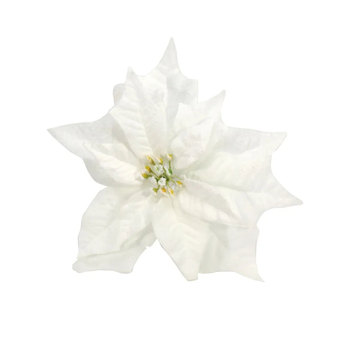 Poinsettia With Clip 25cm - Snowy White