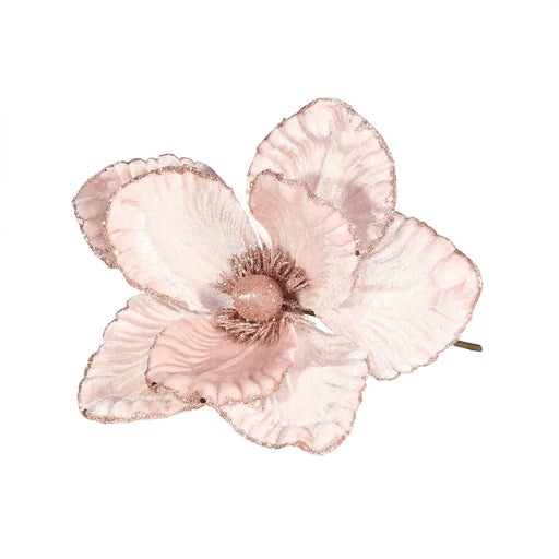 Velvet Magnolia with Glitter Edge x 24cm - Pink