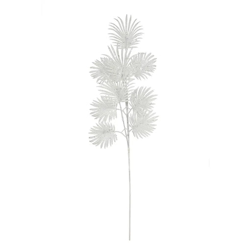 Glitter Feather Leaf Stem x 70cm -  White