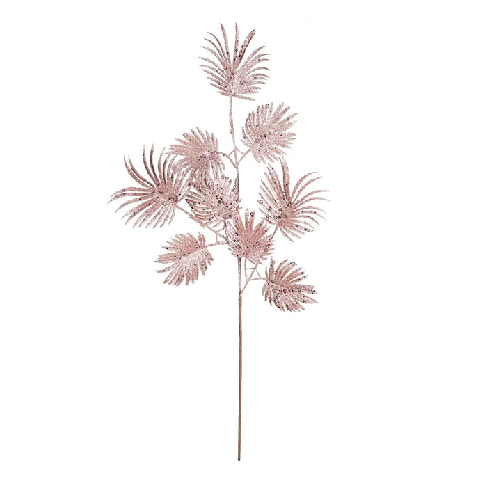Glitter Feather Leaf Stem x 70cm -  Pink