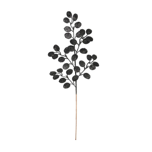 Glitter Eucalyptus Leaf Stem x 60cm - Black