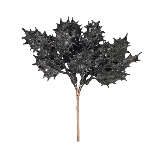 Artificial Glitter Holly Pick x 20cm - Black - Christmas Decoration