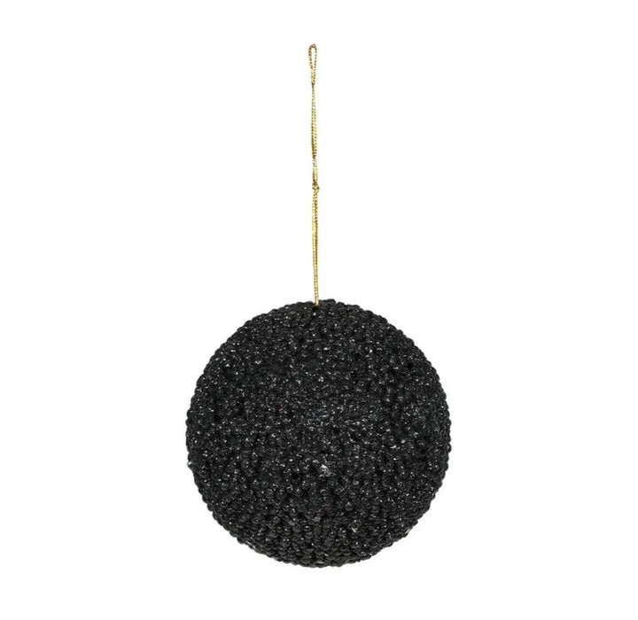 Black Beaded Glitter Bauble x 10cm