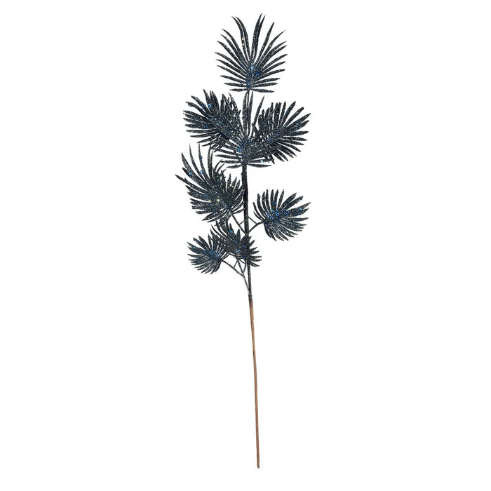 Glitter Feather Leaf Stem x 70cm -  Navy