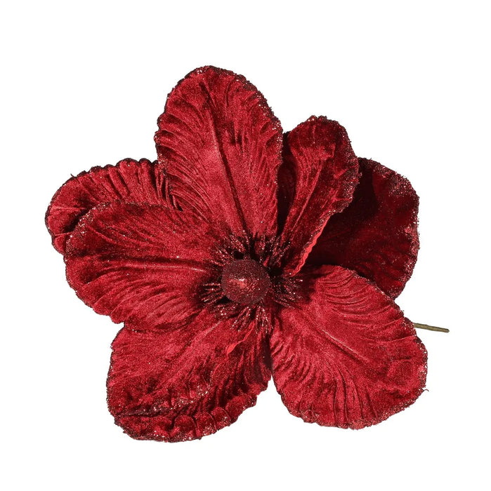 Velvet Magnolia with Glitter Edge x 24cm - Burgundy