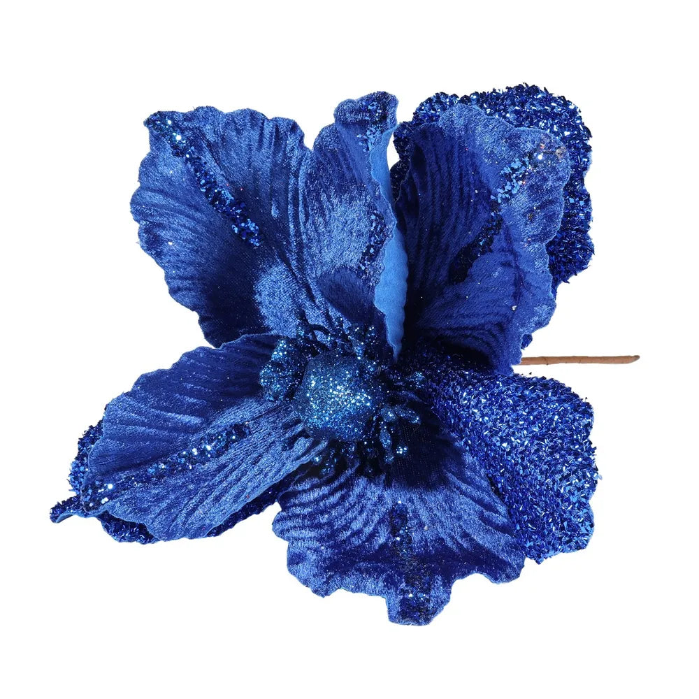 Velvet Magnolia with Glitter Edge x 24cm Royal Blue — Artificial
