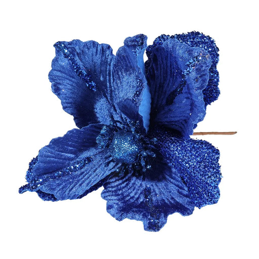 Velvet Magnolia with Glitter Leaf x 26cm - Royal Blue