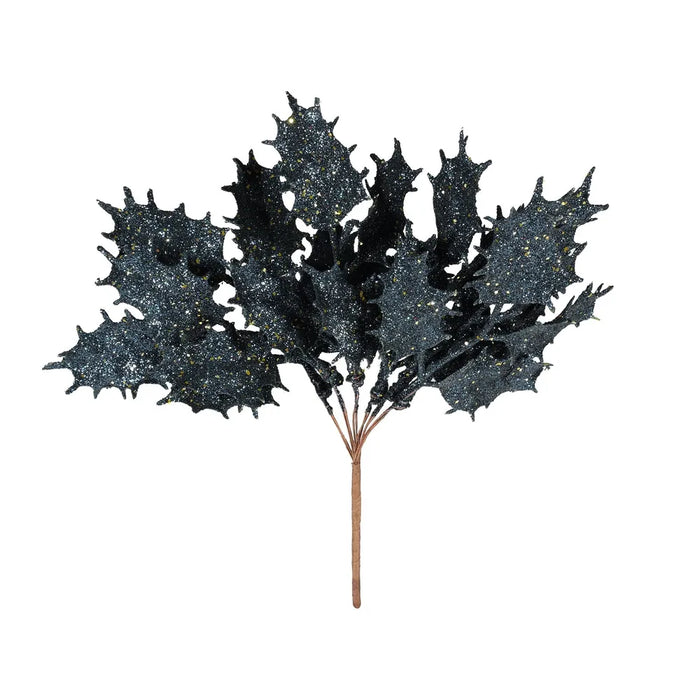 Artificial Glitter Holly Pick x 20cm - Navy - Christmas Decoration