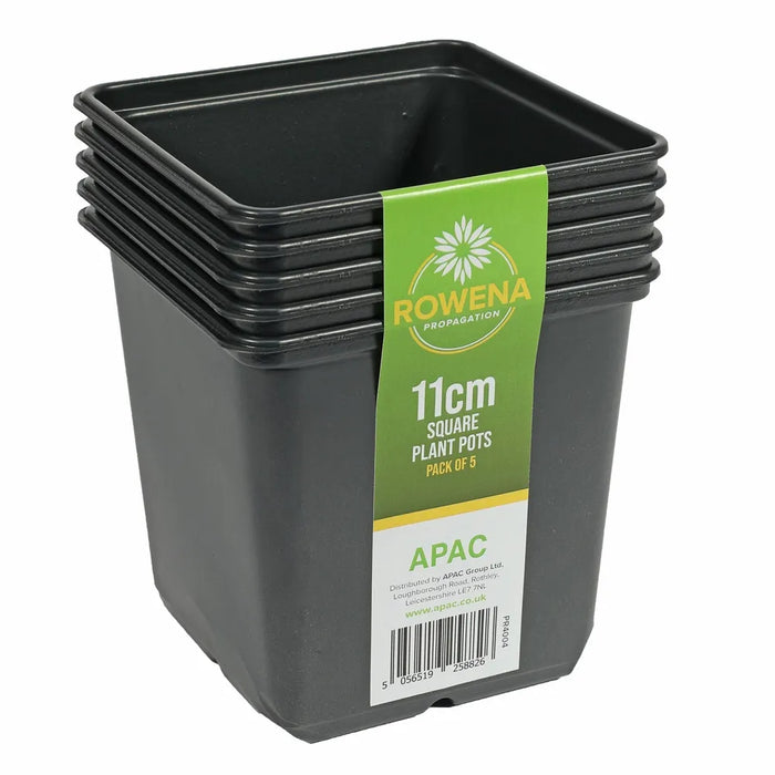 11cm Square Black Pots x 5