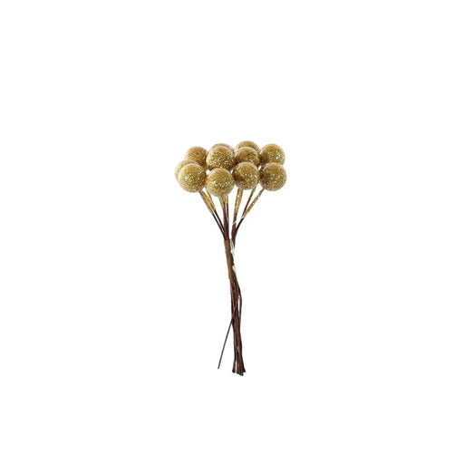 Shiny Mini Berry Bunch Pick - Gold - 11cm