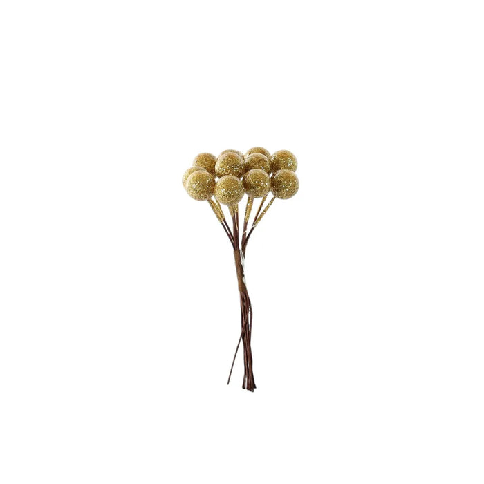 Shiny Mini Berry Bunch Pick - Gold - 11cm