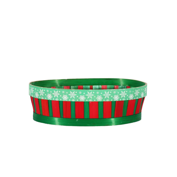 Oval Green Red Tray Basket With Stars
