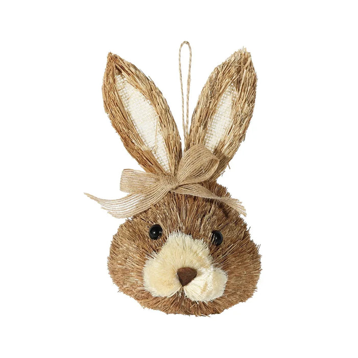 Rabbit Head - Natural Bow Hanging Decoration - 11 x 8 x H21cm