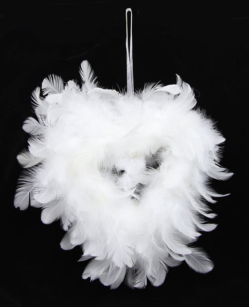 White Feather Open Heart x 17cm - Ribbon Hanger