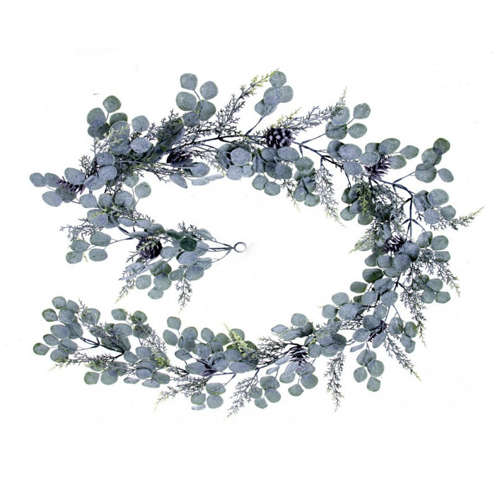 Glittered Eucalyptus & Fern Garland - Green/White - 180cm long