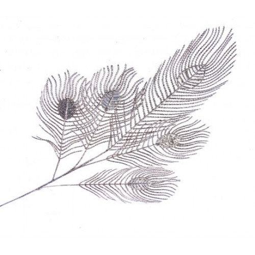 Glittered Peacock Feather Spray - Champagne - 93cm long