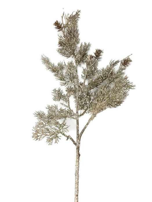 78cm Glittered Fern Spray & Mini Pine Cones - Champagne Gold