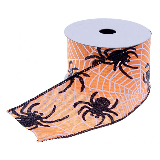 Halloween Spider Ribbon - Orange/Black/White (60mm x 10m)