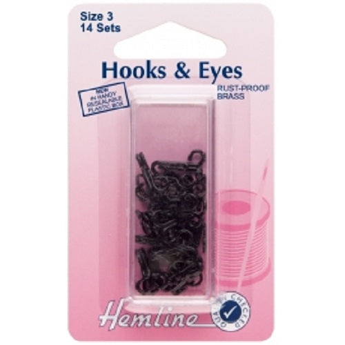 Hooks & Eyes Fasteners - Black Coated - Size 3 x 14 Sets