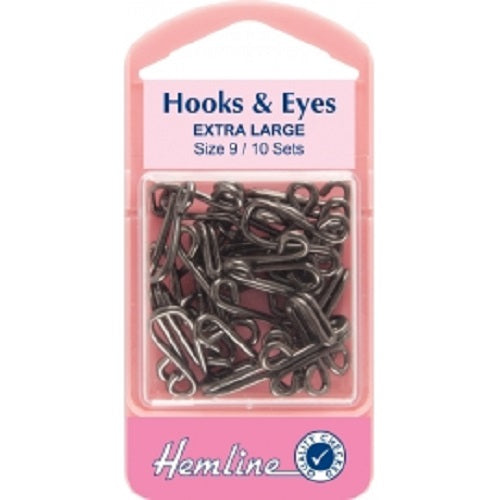 Black Hook & Eyes Extra Large Fasteners - Size 9 x 10 Sets