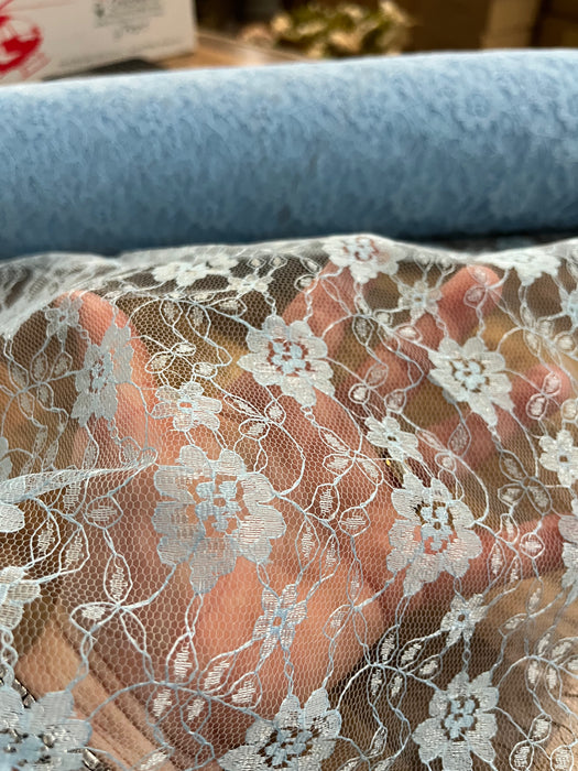 1m blue Flower Lace Fabric x 112cm/44" - 100% Polyester
