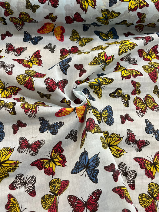 1 Metre Blue Butterfly Polycotton Fabric x 112cm / 44"