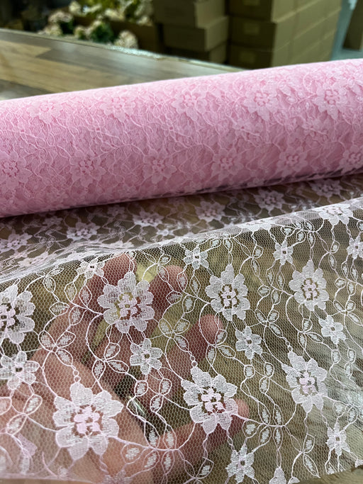 1m pink Flower Lace Fabric x 112cm/44" - 100% Polyester