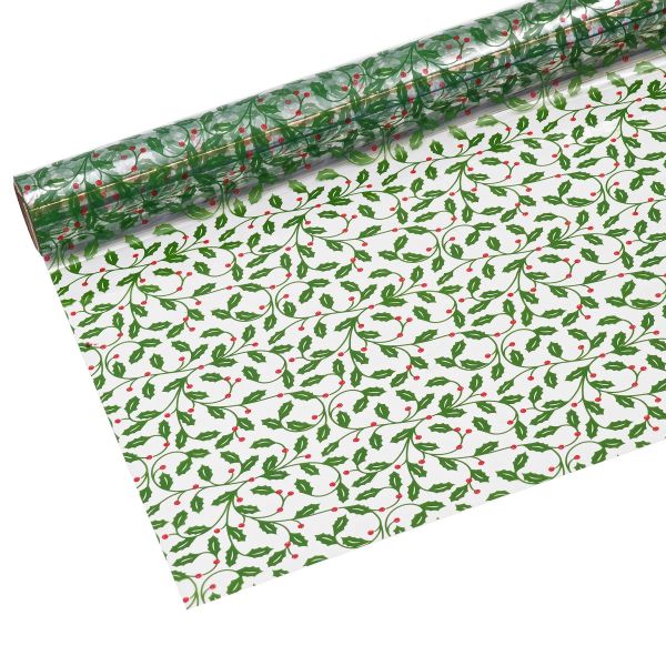 Green Holly & Red Berries Cellophane 80m x 80cm