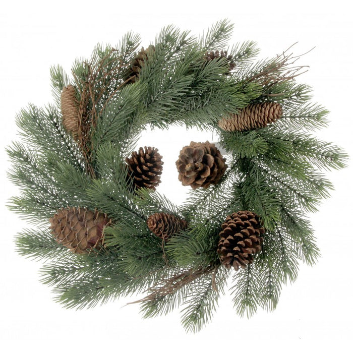 Pine Wreath with Natural Pinecones x55cm - Green/Brown