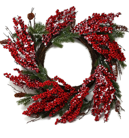 46cm Pine & Snowy Red Berry Wreath