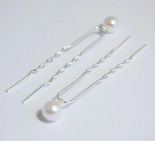 Pearled White & Silver Hair Pin - Pack of 12