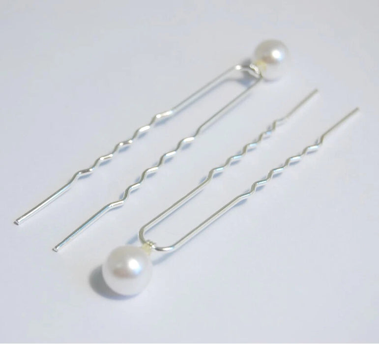 Pearled White & Silver Hair Pin - Pack of 12