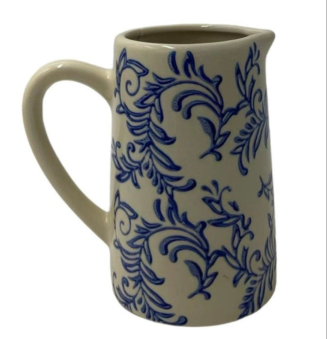 Blue Fleur Stoneware Ceramic Jug 9 x 12 x 18cm