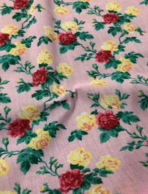 1M Pink Polycotton Floral Fabric x 112cm - Roses on Dotty Background