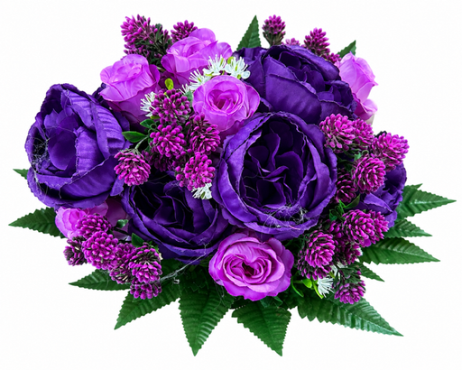 Peony Rose Bud & Foliage Bush - Purple