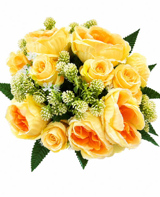 Peony Rose Bud & Foliage Bush - Yellow