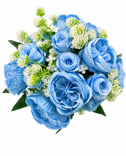 Peony Rose Bud & Foliage Bush - Blue