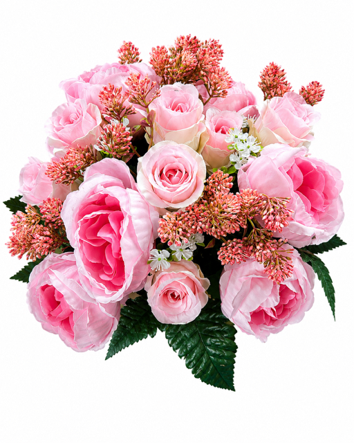 Peony Rose Bud & Foliage Bush - Pink
