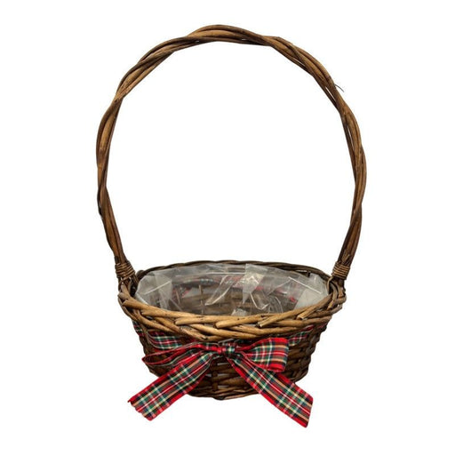 Willow Basket with Handle and Tartan Ribbon x  25cm - Lined