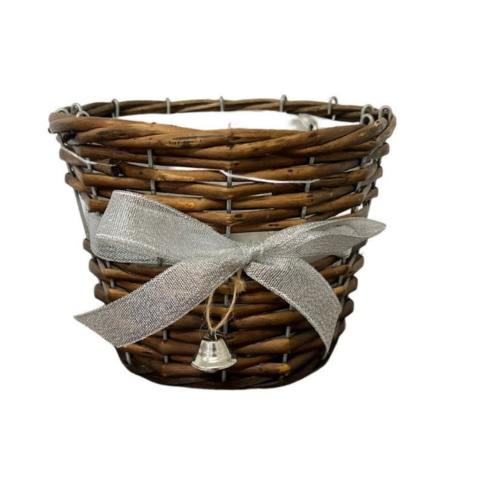 Natural Willow Pot Cover with Silver Ribbon & Bell x 15cm