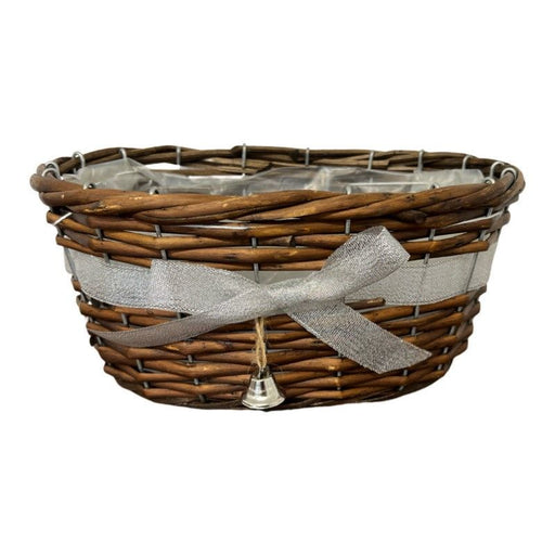 Natural Willow Oval Basket with Silver Ribbon & Bell x 25cm