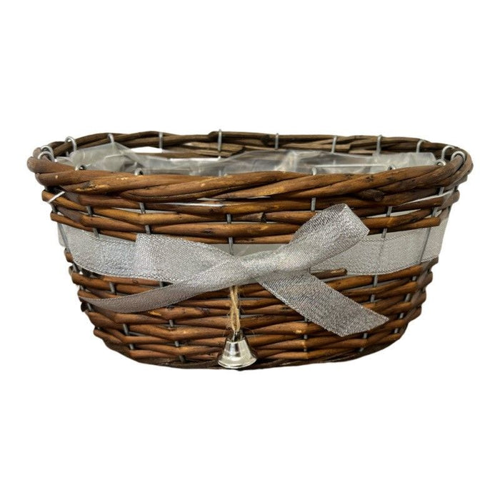 Natural Willow Oval Basket with Silver Ribbon & Bell x 25cm