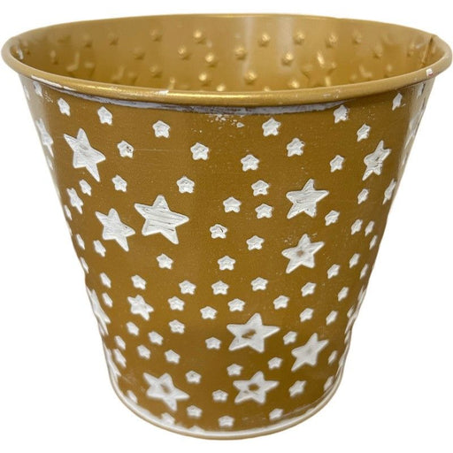 Gold Zinc Pot with White Stars x  14cm